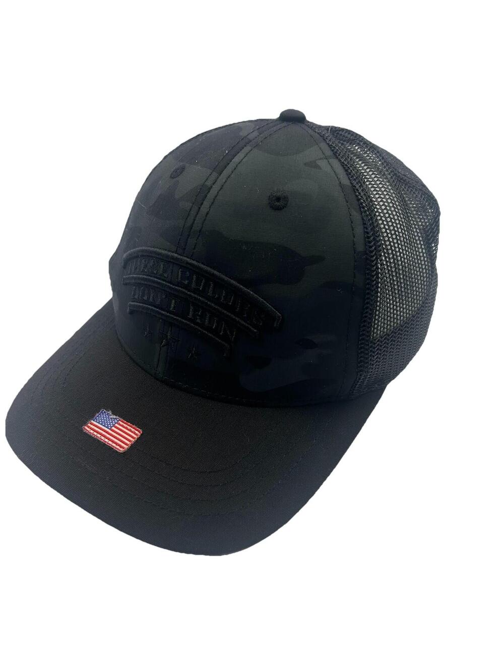 These Colors Don't Run Black Camo Tactical Hat Patriotic American Flag Cap